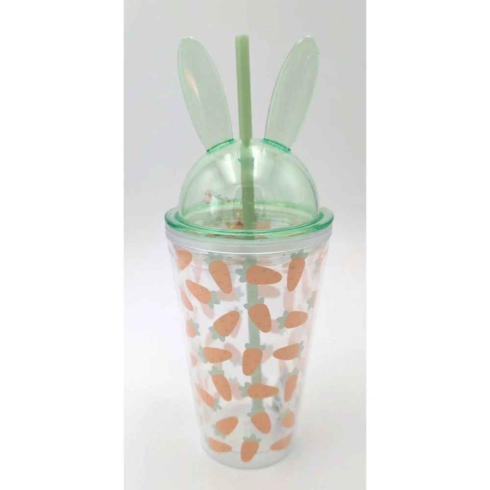 Bunny easter tumbler with top and straw green 17 oz